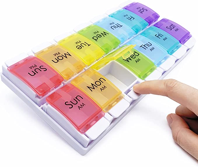 7 day Pill Organizer. AM/PM Compartments. Large size. Rainbow Color